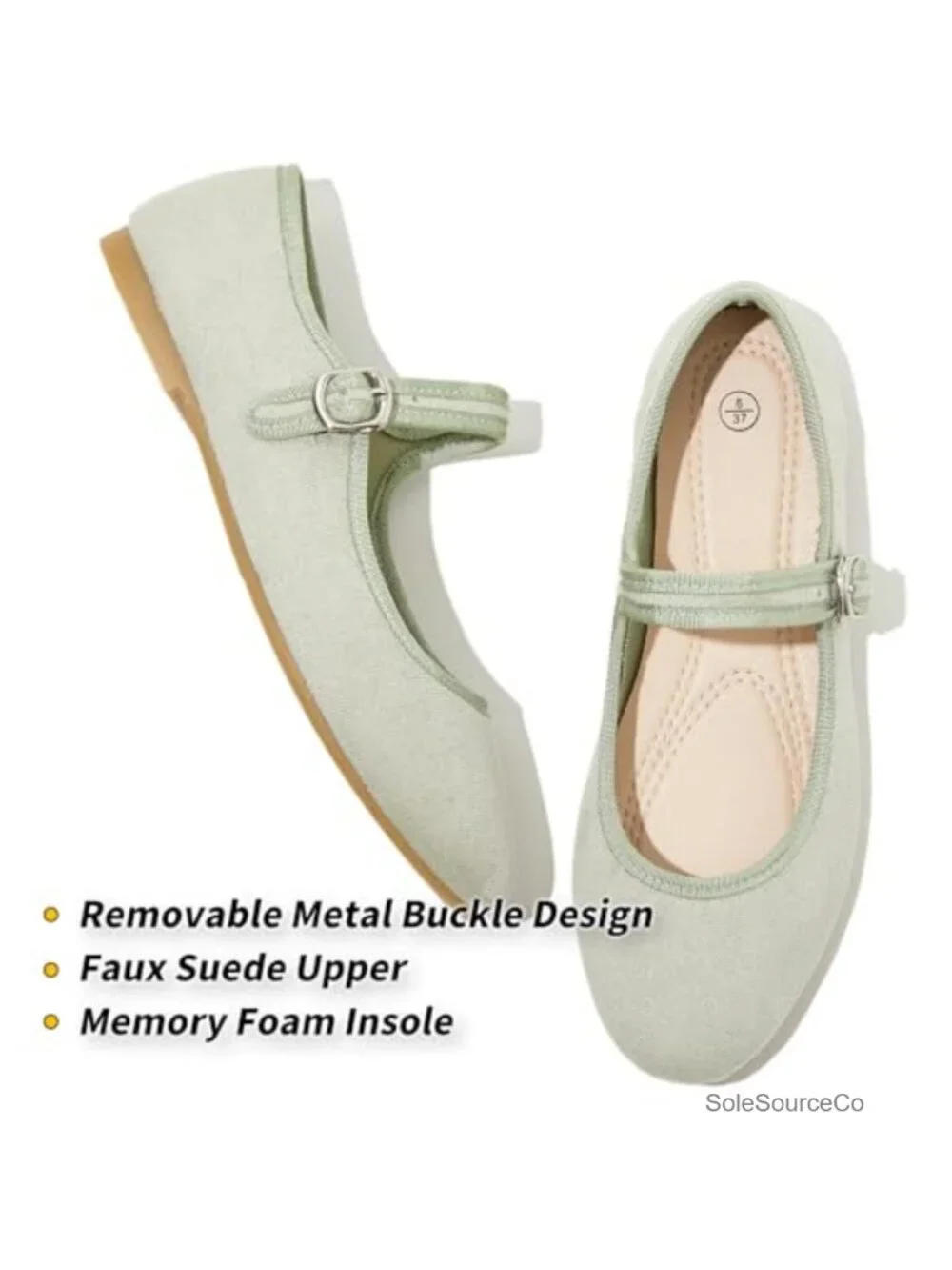 Women's Mary Jane Flats with Adjustable Strap Faux Suede Memory Foam Comfort
